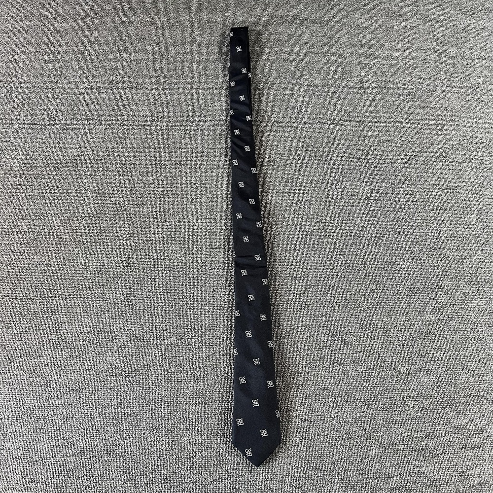 Fendi Tie Mens Black Silk FF Logo Pattern Made In Italy Classic Formal Necktie